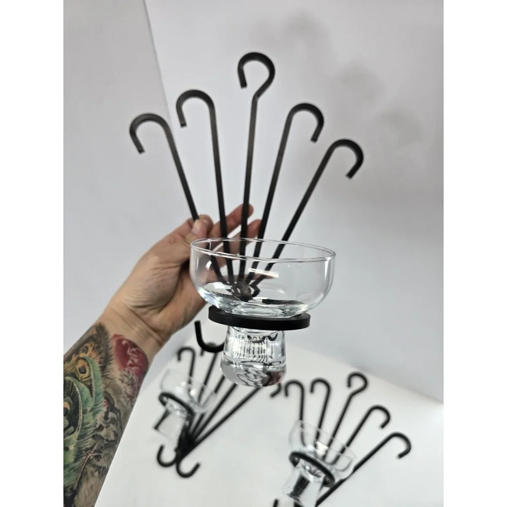 VTG MCM Black Metal Wall Sconce Candle Holders Glass Cups Set of 3 Atomic Era
